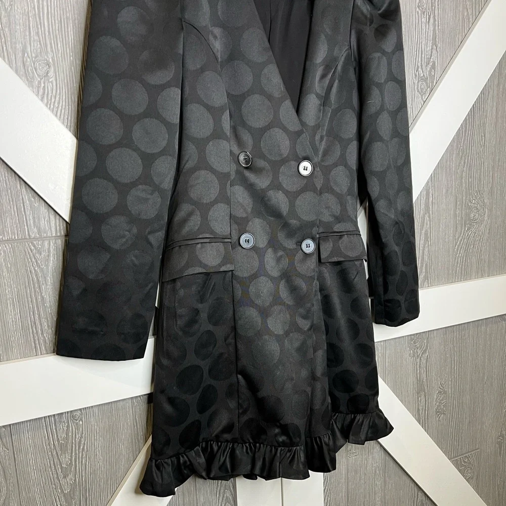 Zara Black Polka Dot Satin Blazer Dress - Picture 2 of 9